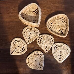 Vintage Boho Coasters with Woven Basket & Lid